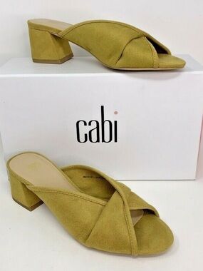 CAbi Marigold Mustard Crisscross Vegan Suede Mules